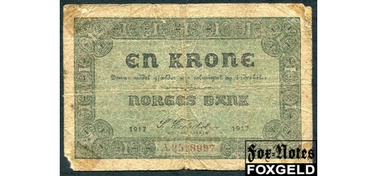 Норвегия Norges Bank 1 крона 1917  VG P:13 1000 РУБ