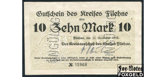 Filehne Posen 10 Mark 1918 11. November 1918. VF В3:143.02. 2500 РУБ